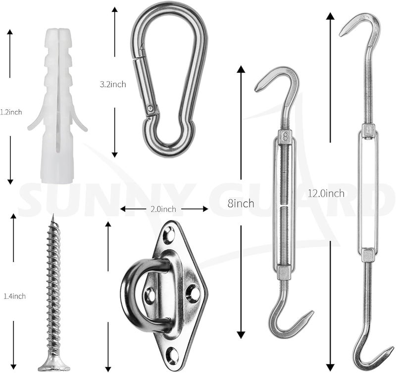 SUNNY GUARD Sun Shade Sail 304 Stainless Steel Hardware Kit 8 Inch for Rectangle Shade Sail Installation for Backyard Yard Deck Patio Garden - Image 2